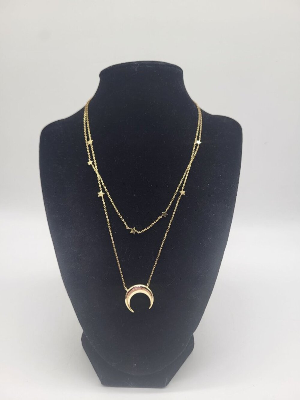 Wanderlust + Co Crescent Constellation 14K Gold Plated Layer Necklace Moon Stars